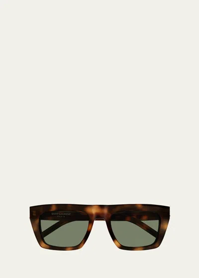 Saint Laurent Ysl Acetate Flat-top Rectangle Sunglasses In Brown