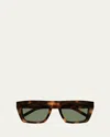 Saint Laurent Ysl Acetate Flat-top Rectangle Sunglasses In Shiny Medium Havana