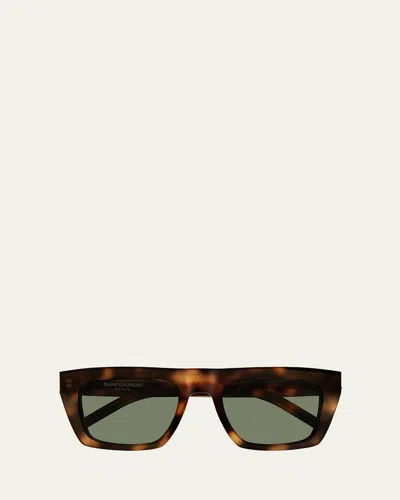 SAINT LAURENT YSL ACETATE FLAT-TOP RECTANGLE SUNGLASSES
