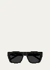 Saint Laurent Ysl Acetate Flat-top Rectangle Sunglasses In Shiny Solid Black