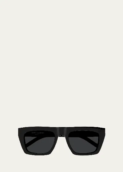 Saint Laurent Ysl Acetate Flat-top Rectangle Sunglasses In Black