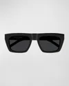 Saint Laurent Ysl Acetate Flat-top Rectangle Sunglasses In Black