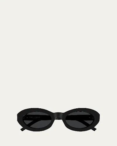 Saint Laurent Ysl Acetate Oval Sunglasses In Black