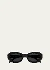Saint Laurent Oval Frame Sunglasses Metal Hinges In Shiny Solid Black