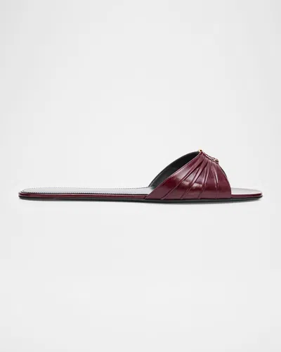 Saint Laurent Ysl Babylone Leather Flat Slide Sandals In Coral Red