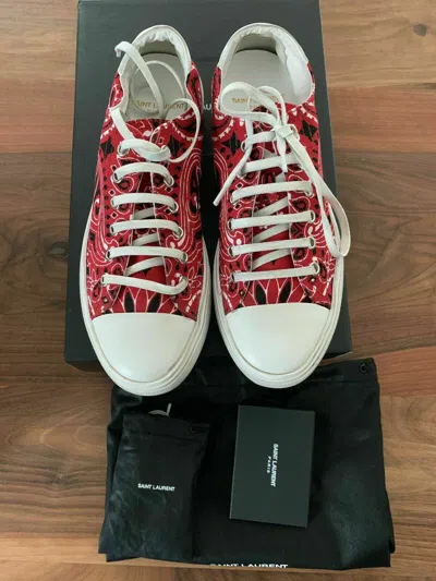 Pre-owned Saint Laurent Ysl Bedford Bandana Sneakers Shoes Trainers 35.5 In Red