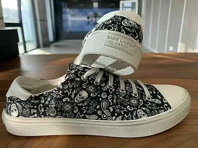 Pre-owned Saint Laurent Ysl Bedford Skull Sneakers Shoes Trainers 42 In Black White