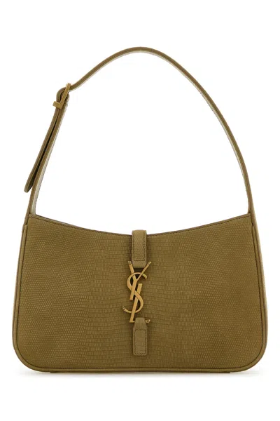 SAINT LAURENT BORSA A SPALLA LE 5 A 7 IN PELLE SCAMOSCIATA VERDE SALVIA   DONNA