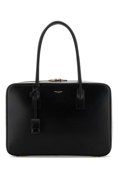 Saint Laurent 33 Cm Leather Day Bag With Suede Lining And Golden Hardware In Black