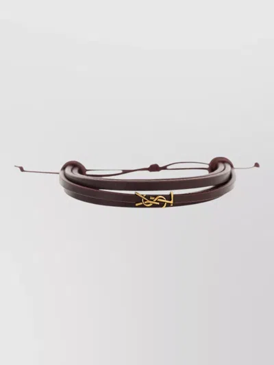 Saint Laurent Ysl Bracelet Double Strap Knot Detail In Brown