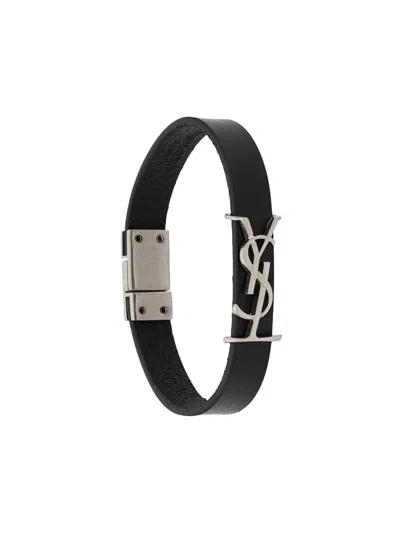 Saint Laurent Ysl Buckle-fastening Bracelet In Black