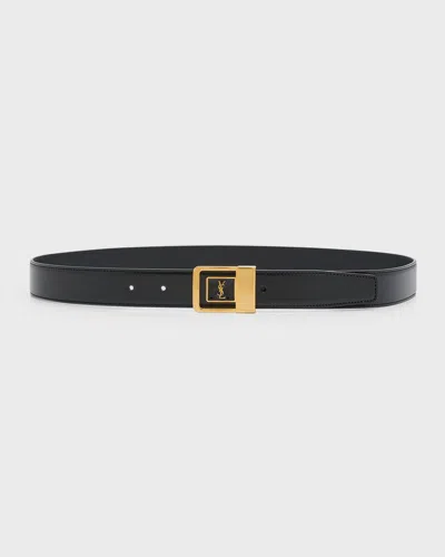 Saint Laurent Ysl Buckle Leather Belt In Black