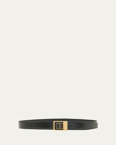 Saint Laurent Ysl Buckle Leather Belt In Noir