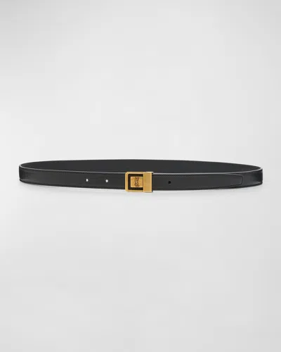 Saint Laurent Ysl Buckled Grainy Leather Belt In Black