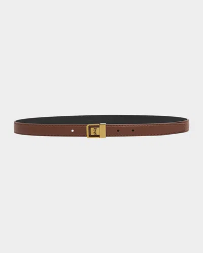 SAINT LAURENT YSL BUCKLED GRAINY LEATHER BELT