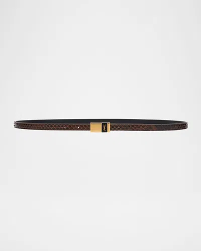 Saint Laurent Ysl Buckled Python Skinny Belt In Lava Dk Lava
