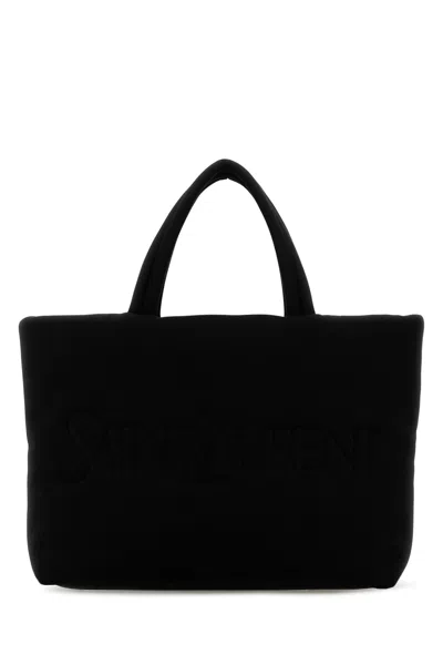 Saint Laurent Black Logo-embossed Raffia Tote Bag In Blue