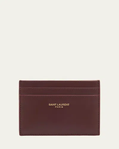 Saint Laurent Ysl Card Case In Calf Leather In Burgundy