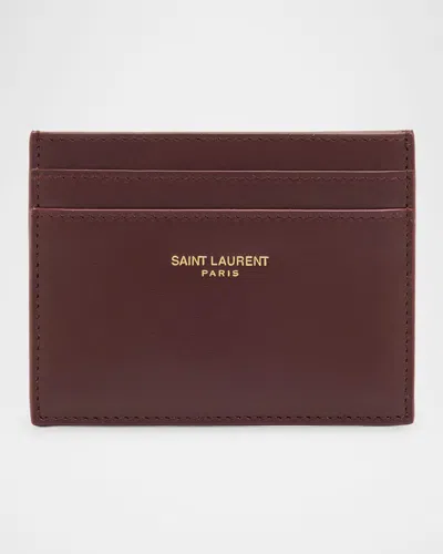 Saint Laurent Ysl Card Case In Calf Leather In Hot Wine