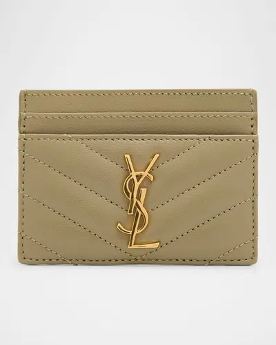 Saint Laurent Ysl Card Case In Calf Leather In Strong Moss