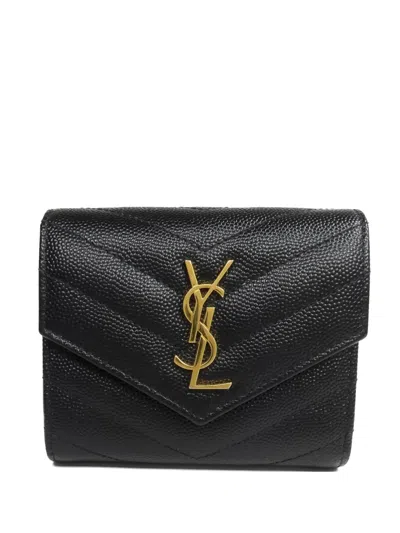 Pre-owned Saint Laurent Ysl Cassandre Three-fold Wallet In Black