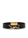 Saint Laurent Ysl-charm Leather Bracelet In Black