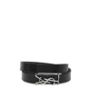 Saint Laurent Ysl-charm Leather Bracelet In Black