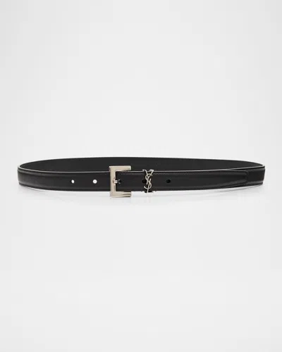 Saint Laurent Ysl Cintura Box Leather Belt In Black