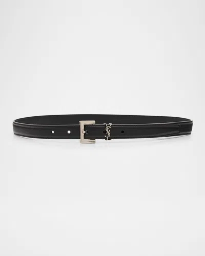 Saint Laurent Ysl Cintura Box Leather Belt In Black