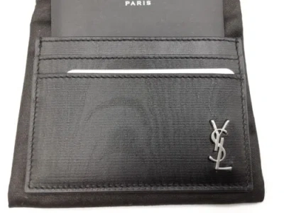 Pre-owned Saint Laurent Ysl Credit Card Holder/wallet Black Textured Leather $350
