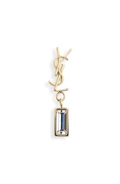 Saint Laurent Ysl Crystal Baguette Single Drop Earring In Gold
