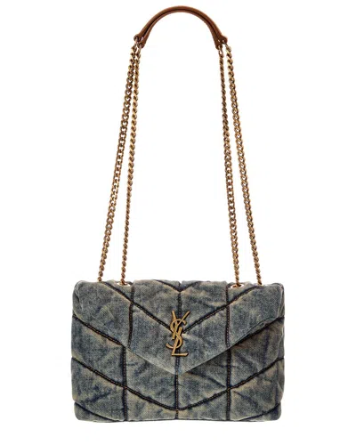 Saint Laurent Ysl Denim Shoulder Bag In Blue