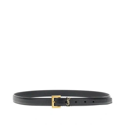Saint Laurent Ysl Detail Leather Belt In Black