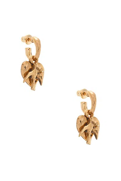 Saint Laurent Ysl Dove & Heart Charm Hoop Earrings In Gold
