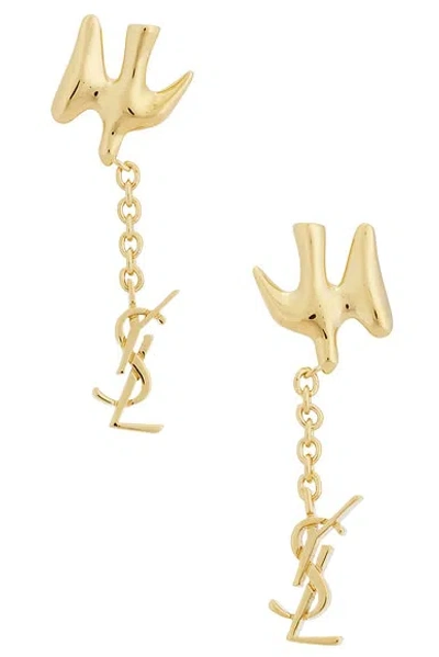 Saint Laurent Ysl Dove Earrings In Gold