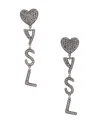 Saint Laurent Heart Ysl Clip Earrings In Oxidized Silver & Crystal