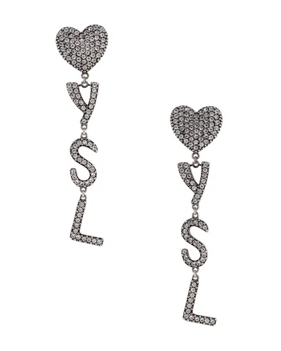 Saint Laurent Ysl Earrings In Oxidized Silver & Crystal