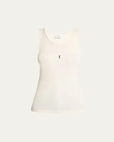 Saint Laurent Ysl Embroidered Tank Top In White
