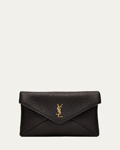 Saint Laurent Large Ysl Envelope Pouch Clutch Bag In Leather In Black