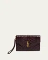 Saint Laurent Ysl Envelope Flap Pouch In Quilted Leather In Wine