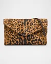 Saint Laurent Ysl Envelope Flap Shoulder Bag In Leopard-print Calf Hair In Brown