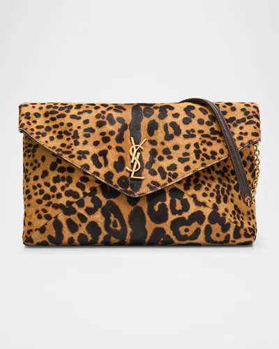 Saint Laurent Ysl Envelope Flap Shoulder Bag In Leopard-print Calf Hair In Brown