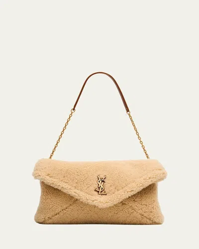Saint Laurent Ysl Envelope Flap Shoulder Bag In Shearling In Neutral