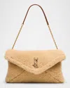 Saint Laurent Ysl Envelope Flap Shoulder Bag In Shearling In Brown