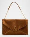 Saint Laurent Ysl Envelope Flap Shoulder Bag In Suede In Brown