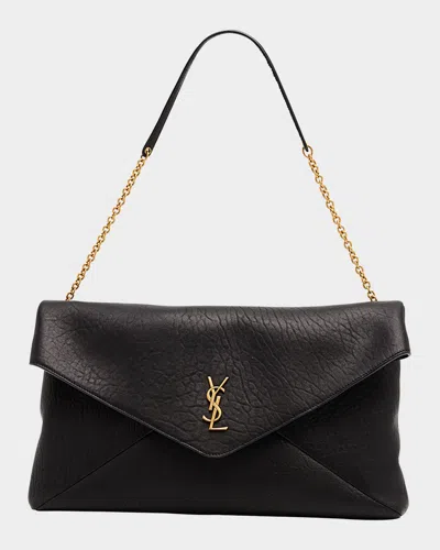 Saint Laurent Ysl Envelope Pouch In Grained Leather In Black