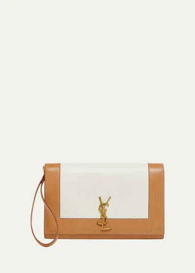 Saint Laurent Ysl Flap Clutch Bag In Leather In White
