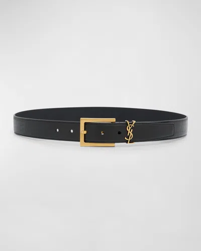Saint Laurent Ysl Grainy Leather Belt In 1000 Black