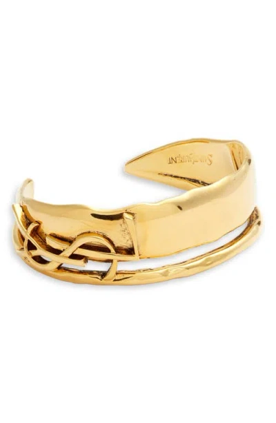 Saint Laurent Ysl Hammered Cutout Cuff Bracelet In Gold