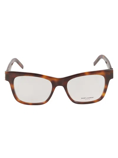 Saint Laurent Ysl Hinge Square Frame Glasses In Havana Havana Transparent